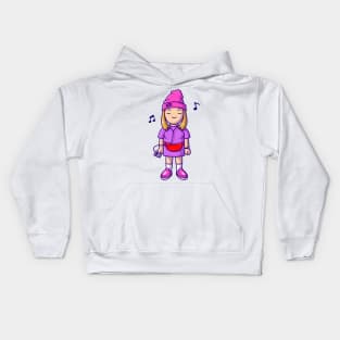 Cool Girl Listening Music With Earphone Cartoon Kids Hoodie